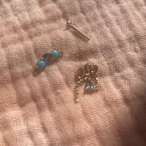 14k Yellow Gold Push Back Earring Set with Turquoise and Topaz Accents
